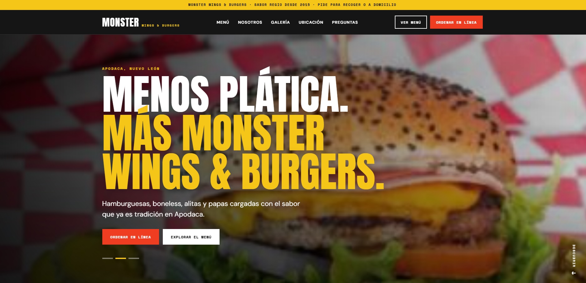 Página web de Monster Wings & Burgers